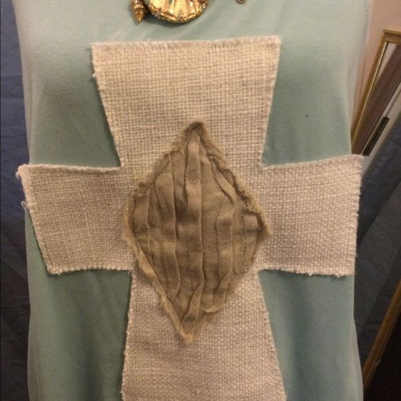 NWOT lost petal linens mint green sleeveless tank with tan cross size large - Picture 2 of 4